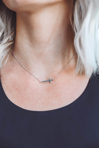 Sideways Cross Necklace-Silver