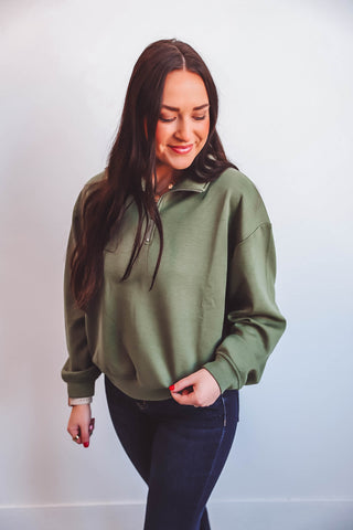 Megan Quarter Zip-Light Olive