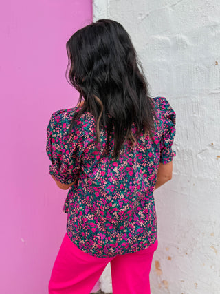 Lydia Floral Top-Navy