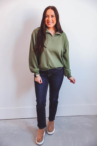 Megan Quarter Zip-Light Olive