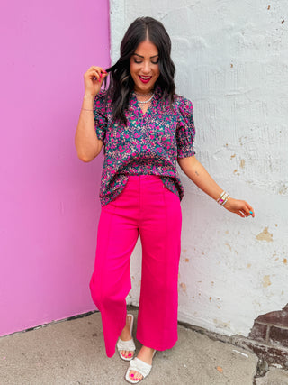 Lydia Floral Top-Navy