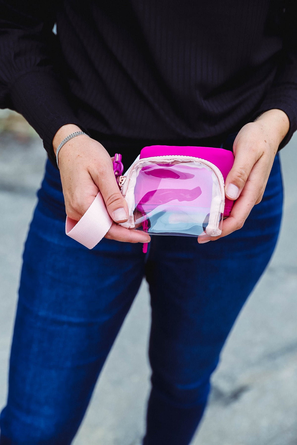 Dual Pouch Wristlet Wallet-Magenta/Clear