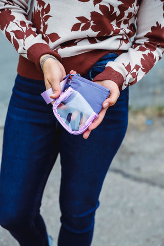 Dual Pouch Wristlet Wallet-Purple/Clear