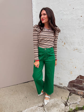 Evelyn Striped Top-Mocha/Black