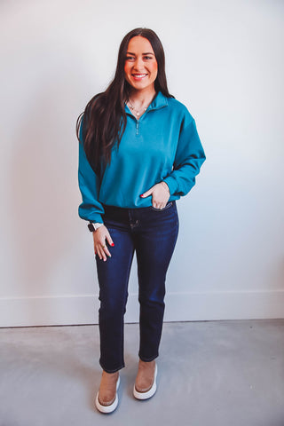 Megan Quarter Zip-Ocean Teal