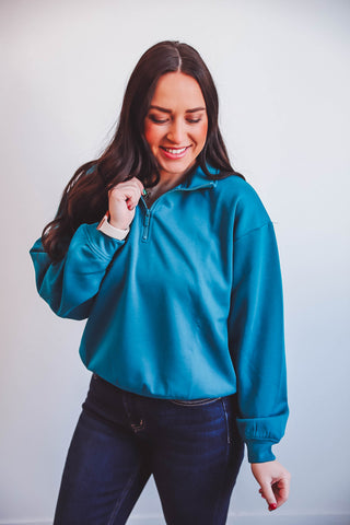 Megan Quarter Zip-Ocean Teal