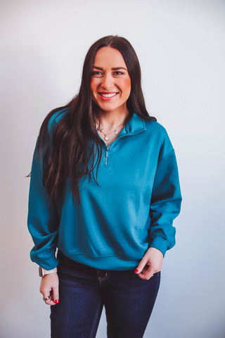 Megan Quarter Zip-Ocean Teal