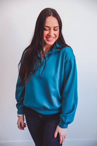 Megan Quarter Zip-Ocean Teal