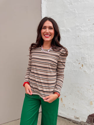 Evelyn Striped Top-Mocha/Black