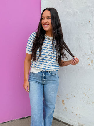 Nora Striped Knit Top-Blue