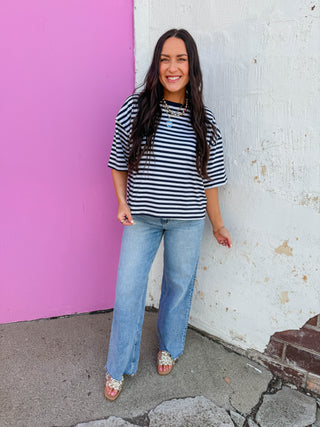 Kasey Striped Tee-Navy