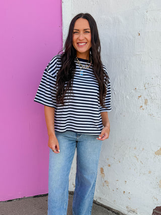 Kasey Striped Tee-Navy