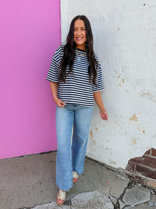 Kasey Striped Tee-Navy