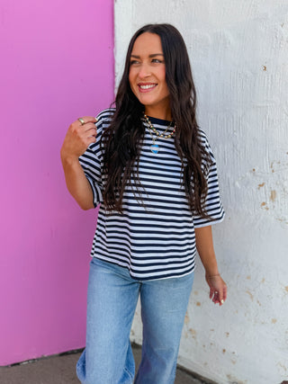 Kasey Striped Tee-Navy