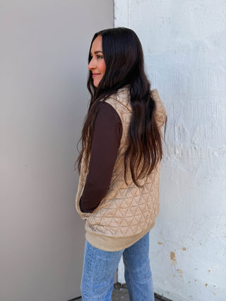 Lori Quilted Hoodie Vest-Taupe