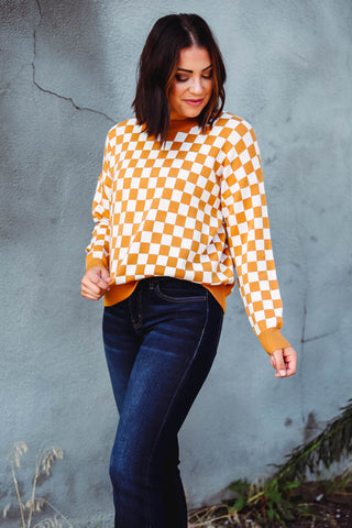 Weston Checkered Sweater-Marigold