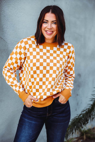 Weston Checkered Sweater-Marigold