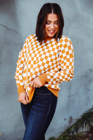 Weston Checkered Sweater-Marigold