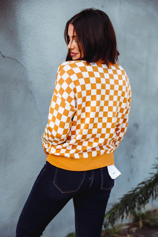 Weston Checkered Sweater-Marigold