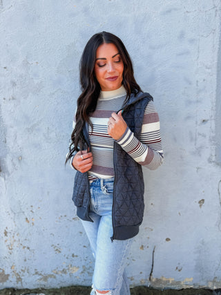 Lori Quilted Hoodie Vest-Gun Metal