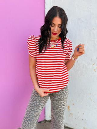 Jaci Striped Top-Red