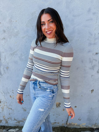 Britt Striped Sweater-Eggplant/Blue