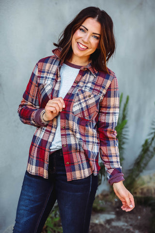 Brooke Plaid Top-Scarlet