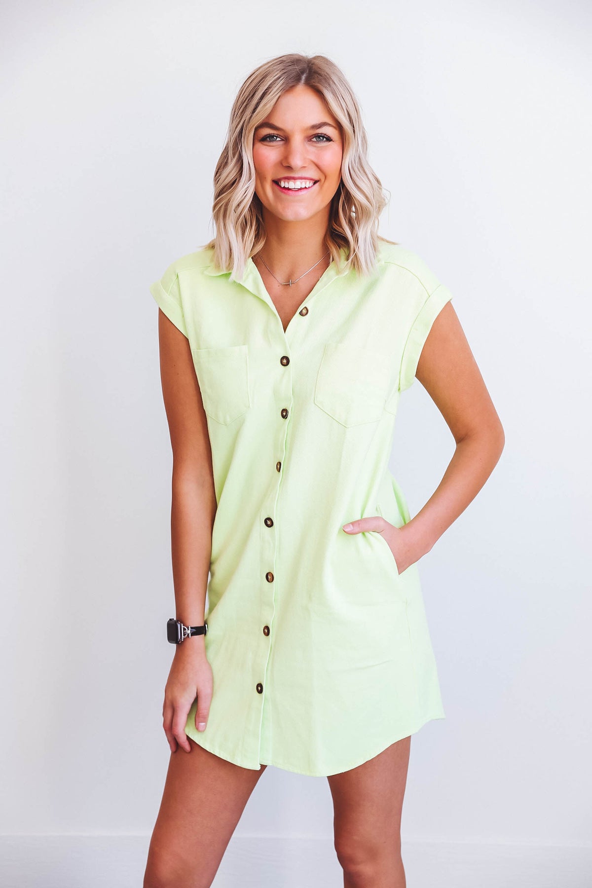 Kayla Denim Mini Dress-Lime