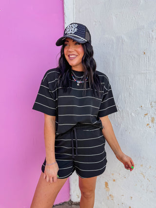 Grab & Go Striped Shorts-Black