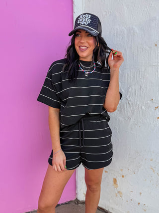 Grab & Go Striped Shorts-Black