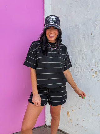 Grab & Go Striped Tee-Black