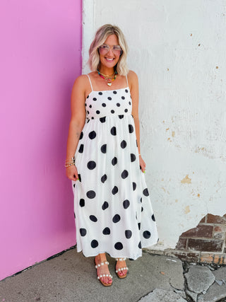 Wren Polka Dot Midi Dress-Black