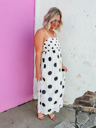 Wren Polka Dot Midi Dress-Black