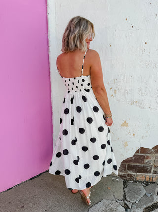 Wren Polka Dot Midi Dress-Black