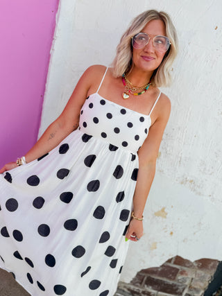 Wren Polka Dot Midi Dress-Black
