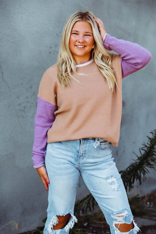 Amanda Waffle Knit Sweater-Taupe