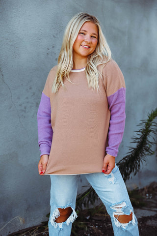 Amanda Waffle Knit Sweater-Taupe