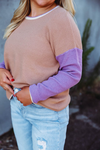 Amanda Waffle Knit Sweater-Taupe