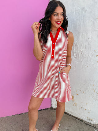 Casey Striped Mini Dress-Red