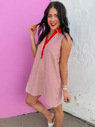 Casey Striped Mini Dress-Red
