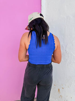 Floral Textured Tank-Royal Blue