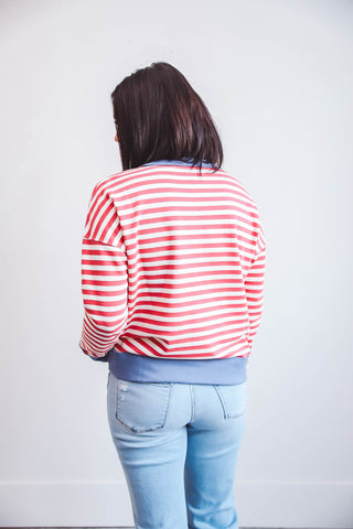 Sabrina Striped Pullover-Dark Coral/Blue