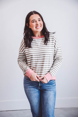 Sabrina Striped Pullover-Grey/Pink