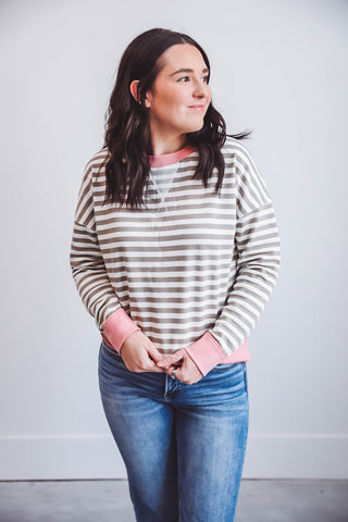 Sabrina Striped Pullover-Grey/Pink