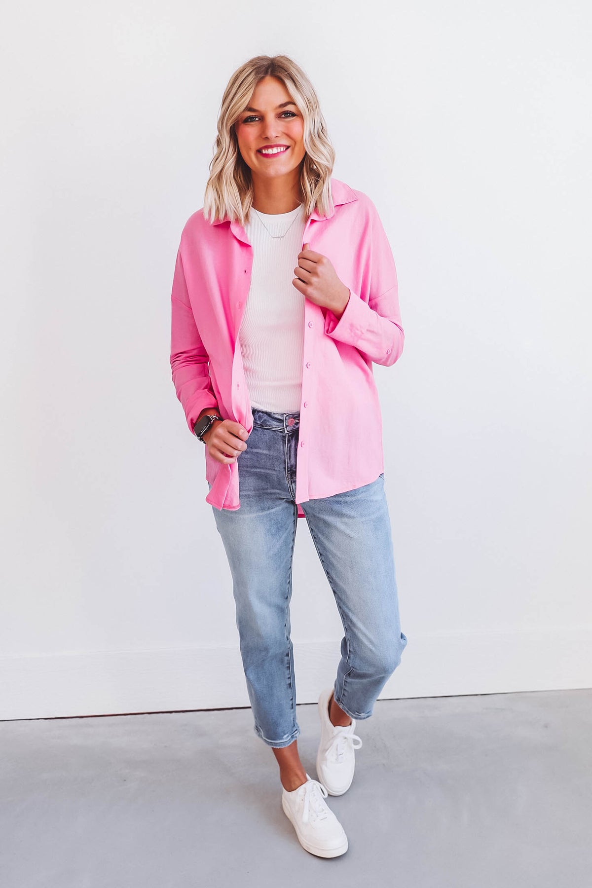 Jessica Button Down Top-Pink