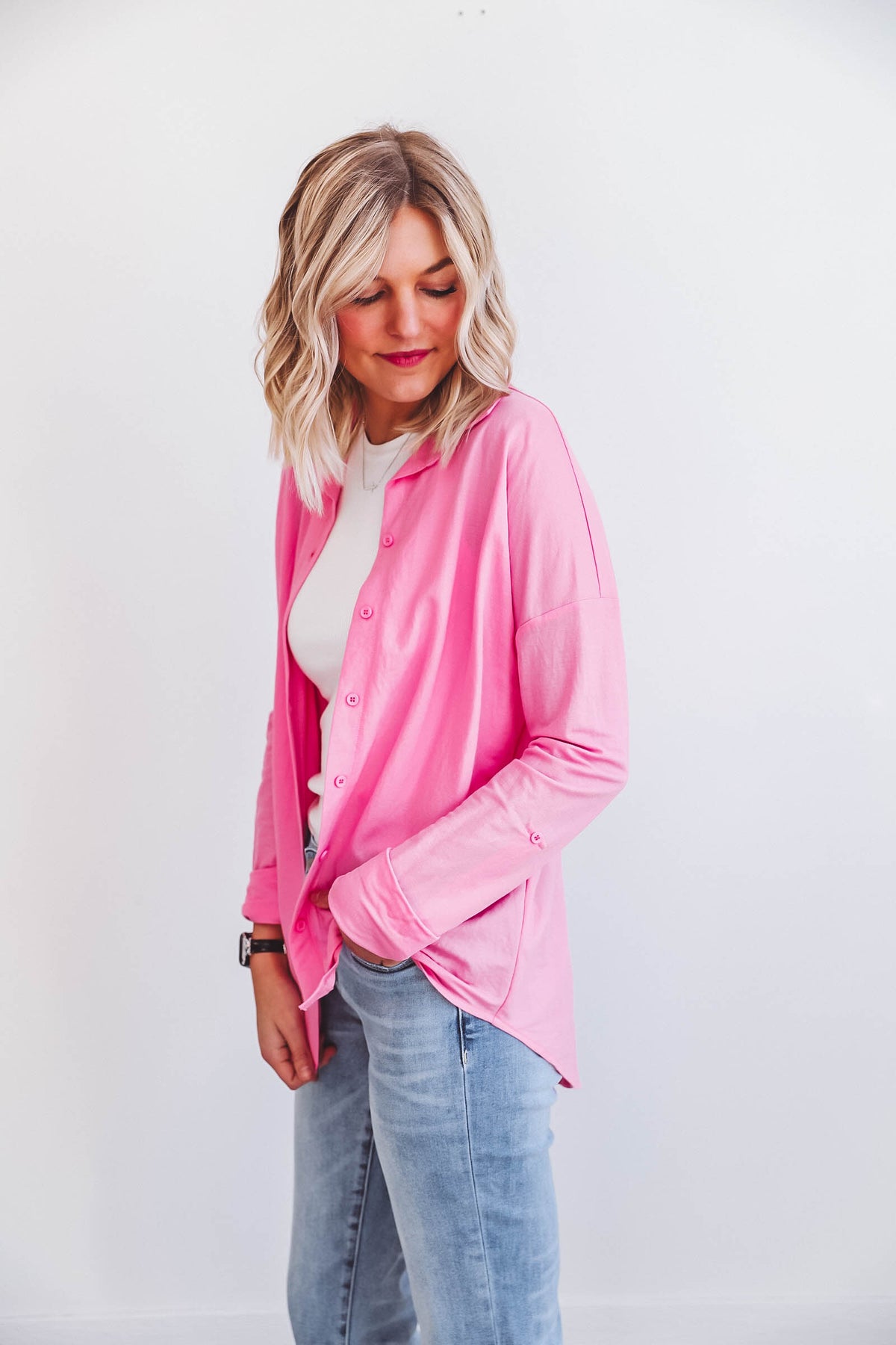 Jessica Button Down Top-Pink