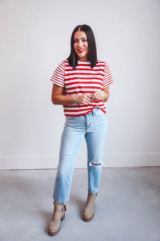 Kinley Striped Tee-Red/White