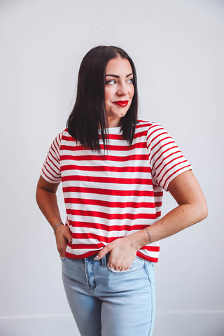 Kinley Striped Tee-Red/White