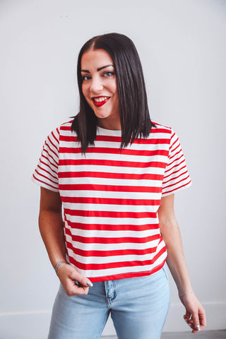 Kinley Striped Tee-Red/White