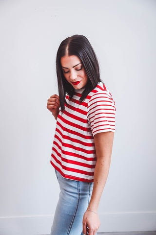 Kinley Striped Tee-Red/White